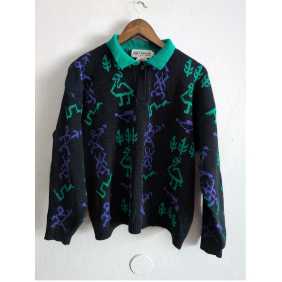 Sweet Baby Jane Alpaca Animal Print Sweater Aztec Women Sz L Waffle Knit Comfy - Picture 2 of 7